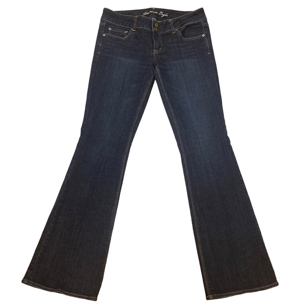 American Eagle Jeans Women Sz 10 Long Artist Flare Leg Stretch Dark Boho Hippie